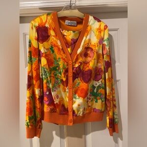 ST. JOHN COLLECTION Floral Watercolor Style Satin Cardigan & Camisole